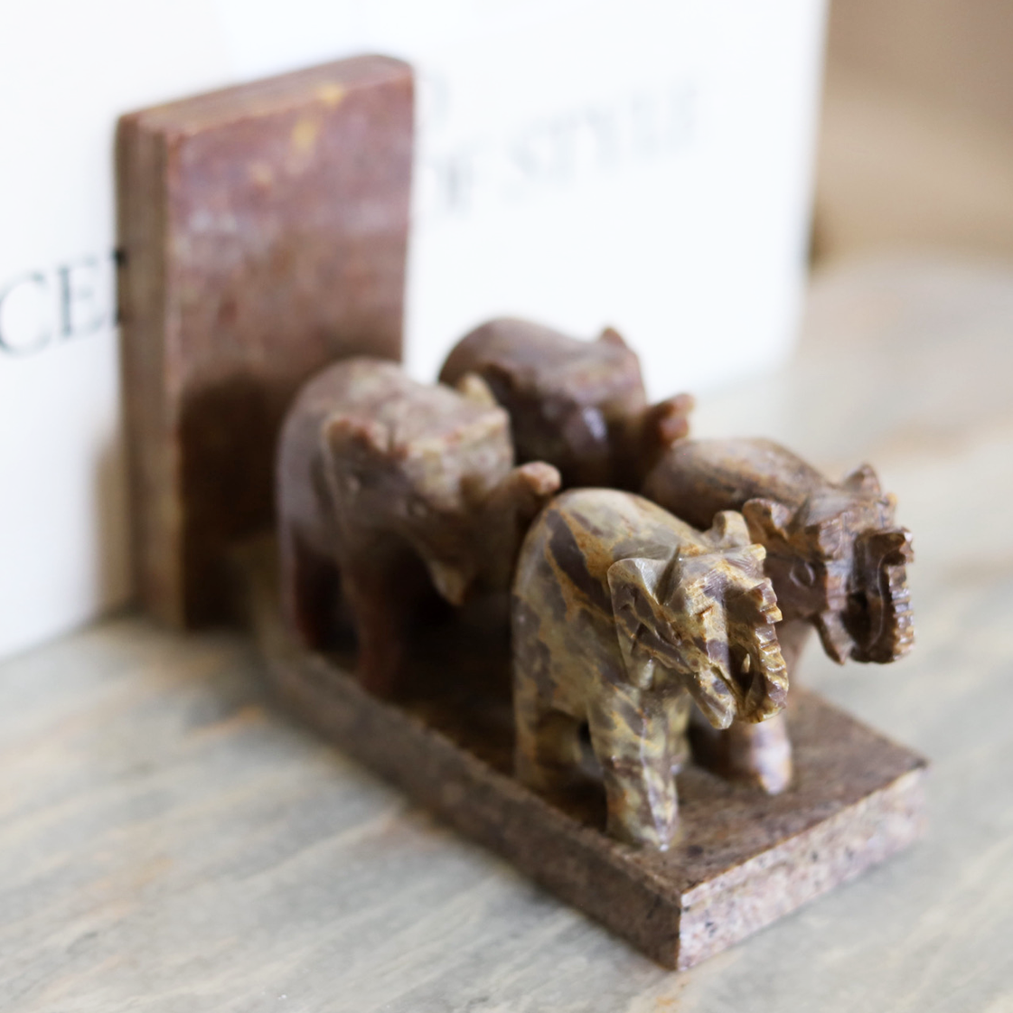marble bookend elephants