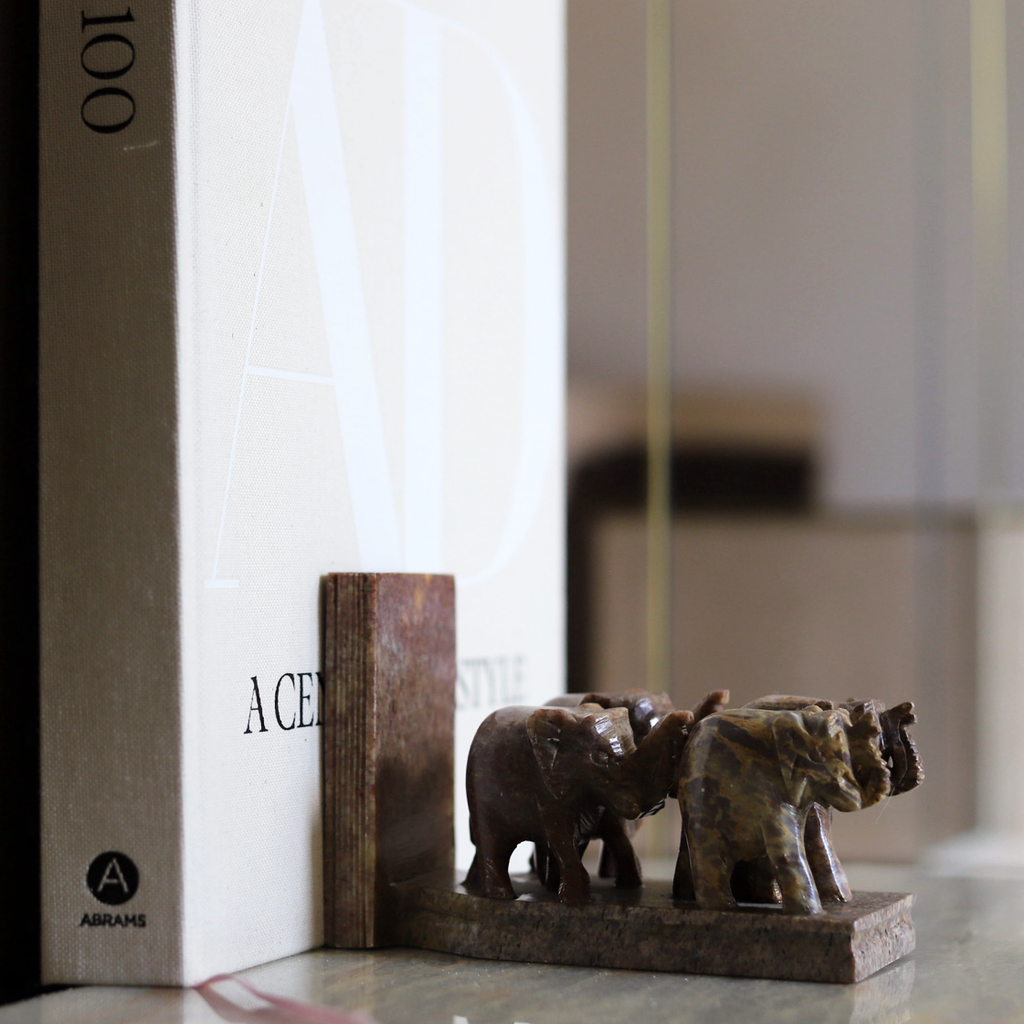 marble bookend elephants