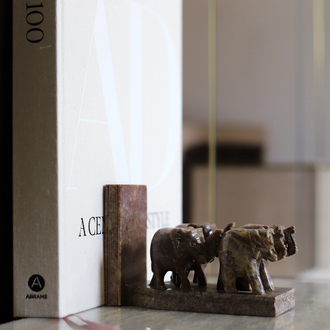 marble bookend elephants