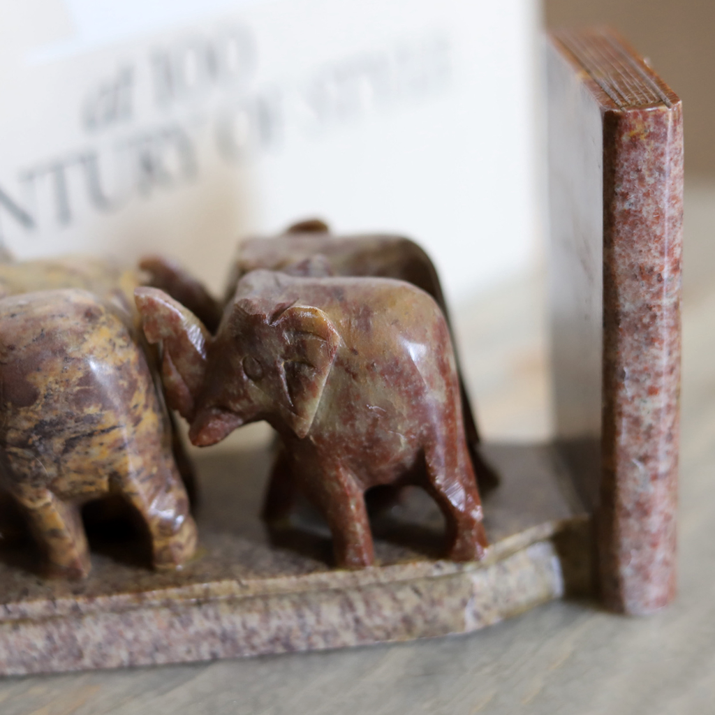 marble bookend elephants