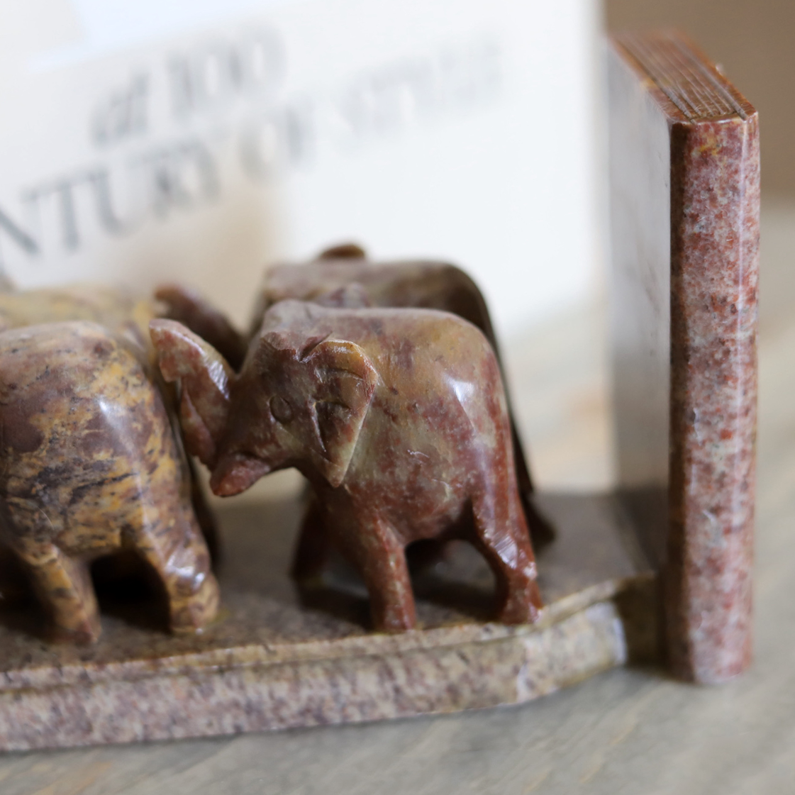marble bookend elephants