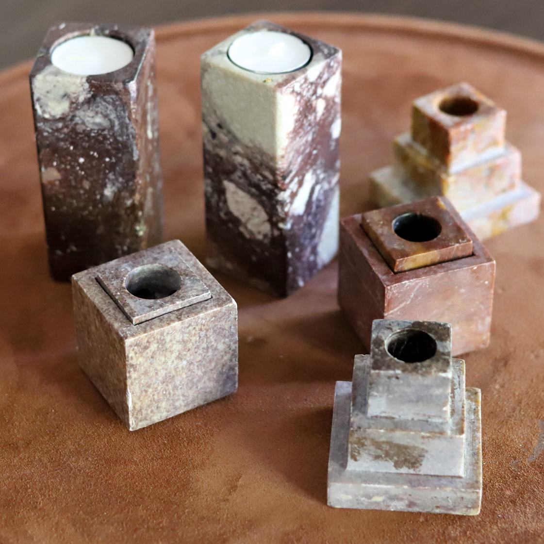 candle holder set red marble
