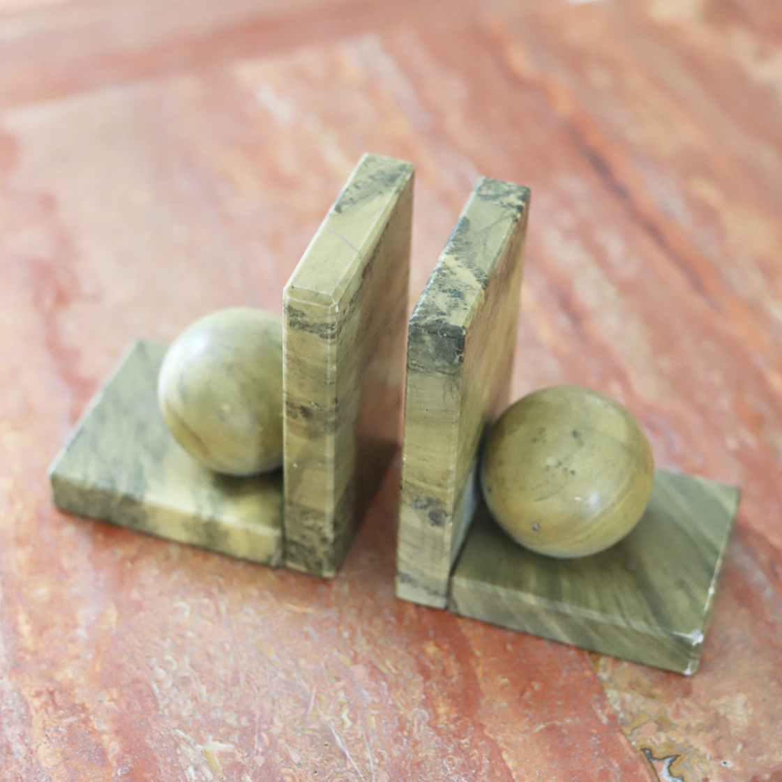 green marble bookends