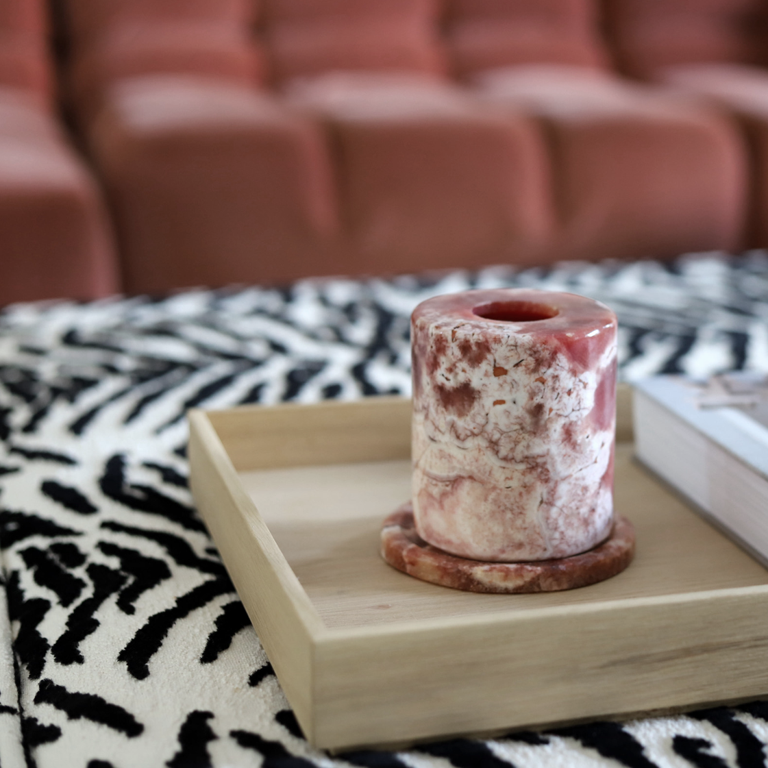 pink marble candle holder