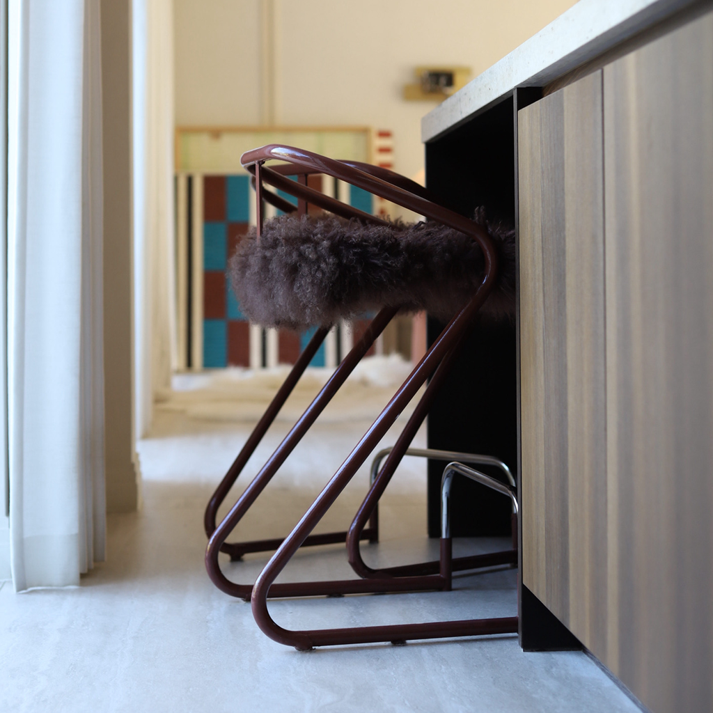 set of two tibet fur bar stools